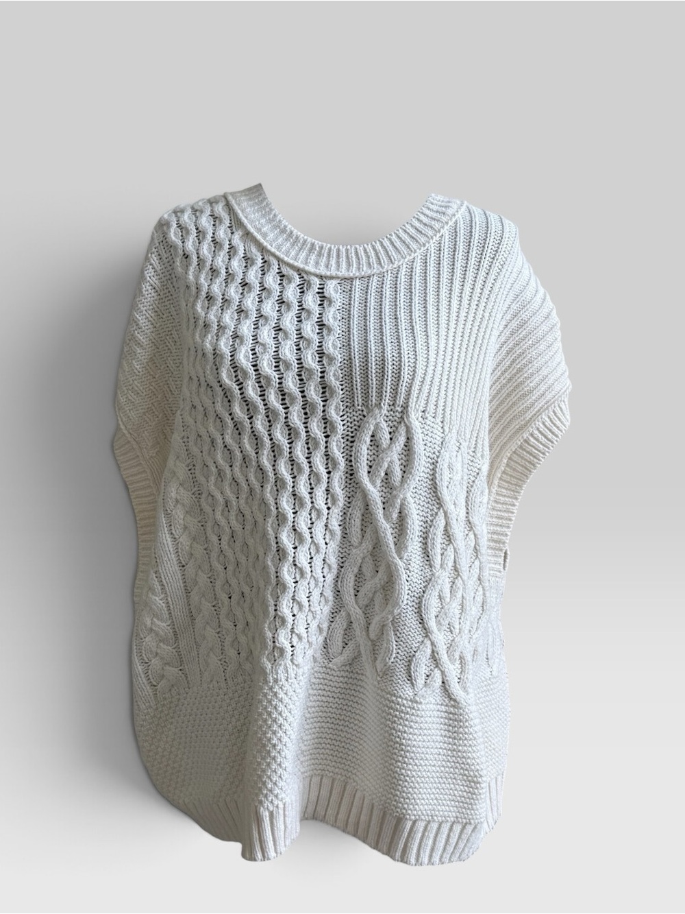 Madewell 3X White Cable Knit Poncho Sweater Oversized Pullover